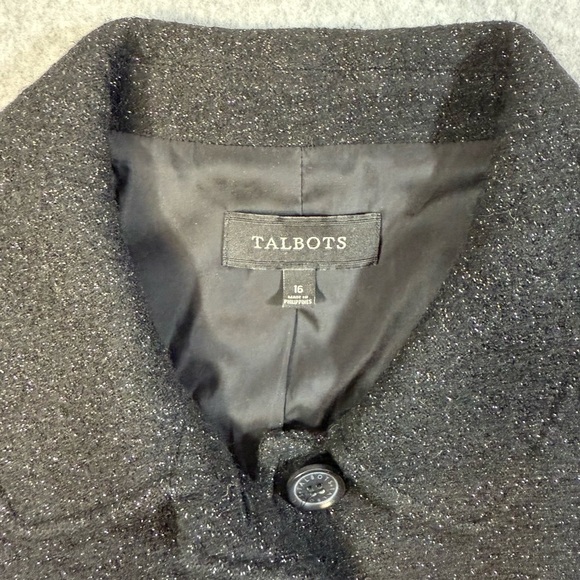 Talbots Jacket Womens 16 Black Metallic Wool Blend Button Up Pockets Coat Elegan - Picture 2 of 9